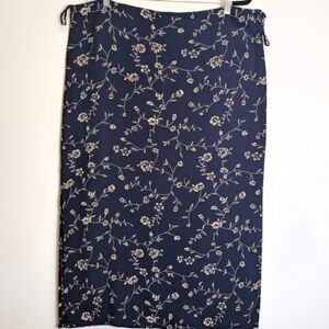 American Outpost Vintage Navy Beige Floral Midi Skirt Size XL